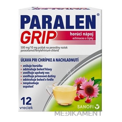 PARALEN GRIP horúci nápoj echinacea a šípky plo por 500 mg/10 mg, 1x12 vrecúšok