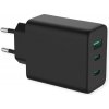 Nabíjačka USB 230V 3port, 1xUSB A, 2xUSB Typ C, 65W, Power Delivery, GaN, čierna