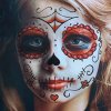 Maska na tvár Día de los Muertos červená - nalepovacie tetovanie