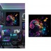 Pop art LED moderný obraz – Opica so slúchadlami v neónovom hudobnom štýle - 83 × 83 cm