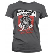 Gas Monkey Tričko dámske Garage Stripes Shield tmavo sivé