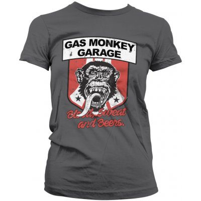 Gas Monkey Tričko dámske Garage Stripes Shield tmavo sivé