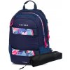 Študentský ruksak s puzdrom Oxybag ETUE SPORT FLOWERS tmavo modrá,Mix