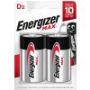 Energizer MAX veľký monočlánok D/E95 alkalické batérie 2ks E301533400