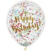 Balóny s konfetami Happy Birthday zlaté 30cm 6ks
