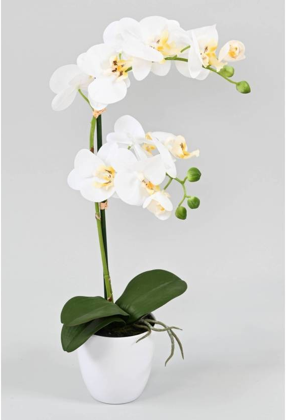 Umelá kvetina Orchidea biela v kvetináči, 55cm