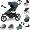 Set 10v1 Thule Urban Glide 3 Dark Slate s magnetickou sponou + madlo + vanička Mid blue + pláštenky a moskytiéry Thule + Autosedačka Thule Maple Mid blue s ISOFIX základňou Thule Alfi a adaptérmi