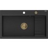 Mexen Omar, 1-komorový granitový drez 800x480x210 mm, čierna-strieborná metalíza, zlatý sifón, 6520801005-73-G
