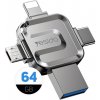 AppleMix YESIDO 64GB Flash disk 4v1 pre Apple iPhone / iPad / MacBook - Lightning / USB / USB-C / Micro USB - Kov - Strieborný