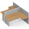 Rohový kancelársky písací stôl PRIMO s paravánmi, tvar T, nástenka, 2 miesta, sivá/buk