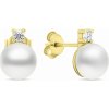 Brilio Silver Elegantné pozlátené náušnice s pravými perlami EA597Y