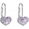 Evolution Group strieborné náušnice visiace s kryštálmi Swarovski fialové srdce 31125.3