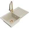 Mexen Pablo, 1-komorový granitový drez 752x436x161 mm a drezová batéria Elia, béžová, 6510-69-670101-50