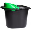 Vedro plastové s zeleným žmýkačom a s výlevkou, 15l čierne, plastová rukoväť