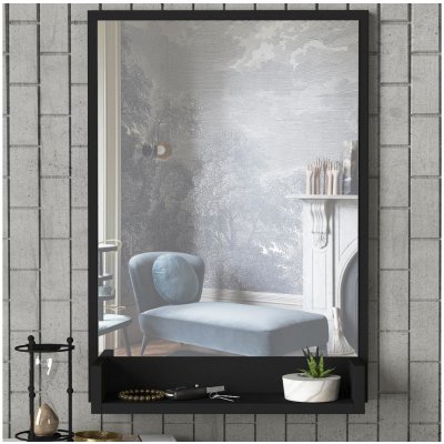 Asir | Nástenné zrkadlo s policou COSTA 75x45 cm čierna | AS0557