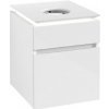 Villeroy & Boch Legato - Umývadlová skrinka s LED osvetlením, 55x45x50 cm, 2 zásuvky, výrez uprostred, Glossy White B566L0DH