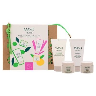 Shiseido Waso Essentials On The Go darčekový set pleťový krém Waso Shikulime 15 ml + čistiaci pleťový gél Waso Shikulime 30 ml + noční pleťová maska Waso Yuzu-C 15 ml + exfoliačná maska Waso Satocane