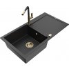 MEXEN/S MEXEN/S - Leo granitový drez 1 s odkvapkávačom vrátane batérie Flora, čierna/strieborná metalík 6501-73-670401-57-G