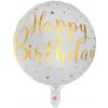 Fóliový balón Happy Birthday bielo-zlatý 45cm