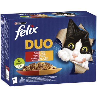 Felix Fantastic Duo lahodný výber v želé s kuracím hovädzím morčacím a jahňacím mäsom 12 x 85 g