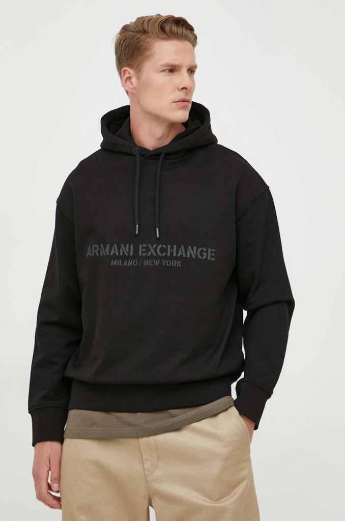 Armani Exchange pánska čierna s kapucňou s potlačou 6RZMLE.ZJ4XZ
