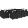 13-dielna vonkajšia jedálenská súprava s vankúšmi polyratan čierna