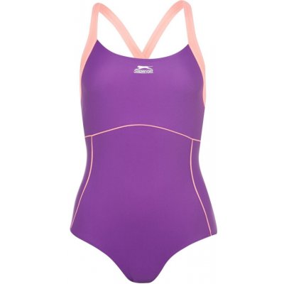 Slazenger Cross Back Swimsuit Ladies Plum/Coral