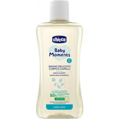 CHICCO Šampón jemný na vlasy a telo Baby Moments 92 % prírodných zložiek 200 ml