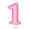 Party Ružová narodeninová sviečka číslo 1 s lemovaním - dekorácia na tortu