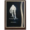 Kovová plaketa modrá na drevenej MDF podložke s gravírovaním 18x13cm