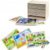 Viga Toys Sada drevených puzzle Viga 12 puzzle po 24 dielikoch na stojane
