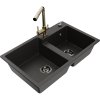 Mexen Tomas, granitový drez 800x500x190 mm, 2-komorový a zlatá batéria Duero, čierna - zlatá metalíza, 6516-75-671600-50-B