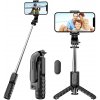 Techsuit Mini Selfie Stick Q11 so stabilným stojanom, diaľkovým ovládaním Bluetooth, 360° otočením, nerezovou konštrukciou, 74 cm – čierny