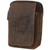 Malá hnedá pánska kožená taška na opasok s vlkom