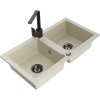 Mexen Mario, granitový drez 820x436x161 mm, 2-komorový, béžová s čiernym sifónom a čierna drezová batéria Rita, 6504-69-670300-70