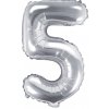 PartyDeco Fóliový balón Mini Číslo 5 strieborný 35cm