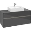 VILLEROY & BOCH Collaro závesná skrinka pod umývadlo na dosku (umývadlo v strede), 4 zásuvky, s LED osvetlením, 1200 x 500 x 548 mm, Glossy Grey, C128B0FP