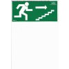 Piktogram Únikový východ! Schody ,,VPRAVO,, hore 20x9