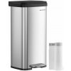 Kuchynský odpadkový kôš, 68 litrový pedálový kovový kôš, strieborný a čierny