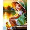 Diamantový obraz Dievčatko pri jazere s kačičkou