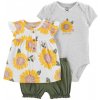 CARTER'S Set 3dielny body kr. rukáv, tričko kr. rukáv, kraťasy Grey Sunflower dievča 12m