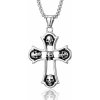 Prívesok z chirurgickej ocele Kríž s lebkami Inferno Strieborný - včetně řetízku 2.5 mm/ 60 cm