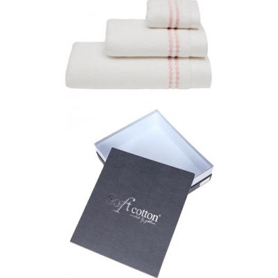Soft Cotton – Darčeková súprava uterákov a osušky Chaine, 3 ks, bielo-ružová výšivka