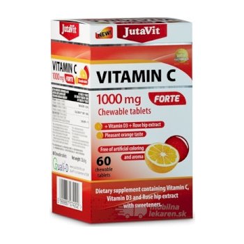 Jutavit Vitamín C 1000 mg Forte + vitamín D3 + extrakt zo šípok pomarančová  príchuť 60 žuvacích tabliet od 7,19 € - Heureka.sk