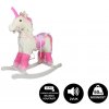 Teddies Kôň hojdací biely jednorožec plyš na batérie 71cm so zvukom a pohybom nosnosť 50kg