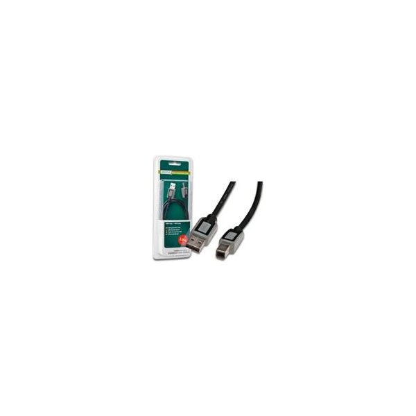 USB kábel Digitus DB-300119-030-D Premium USB kabel A/samec na B/samec,2xstíněný, 3m černo/šedý, blister