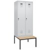 Šatňová skriňa C+P Cabo-Plus s lavicou, 2 oddelenia, 800 x 500/815 x 2120 mm, sivá