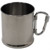 Nerezový jednostenný hrnček FOX Outdoor, karabína, 220ml (Malý, ľahký, nerezový hrnček z leštenej nerezy s karabínou)