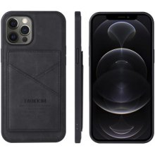 Púzdro Taokkim ochranné z PU kože s kapsou v retro štéle iPhone 12 Pro Max - čierne