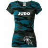 Judo nápis + postavy - Dámske maskáčové tričko - S ( Petrolejová maskáč )